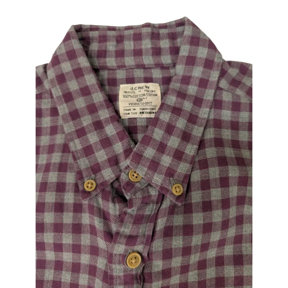 J.CREW Mens Purple Gray Check Workshirt Button Down Pocket Shirt M 53410